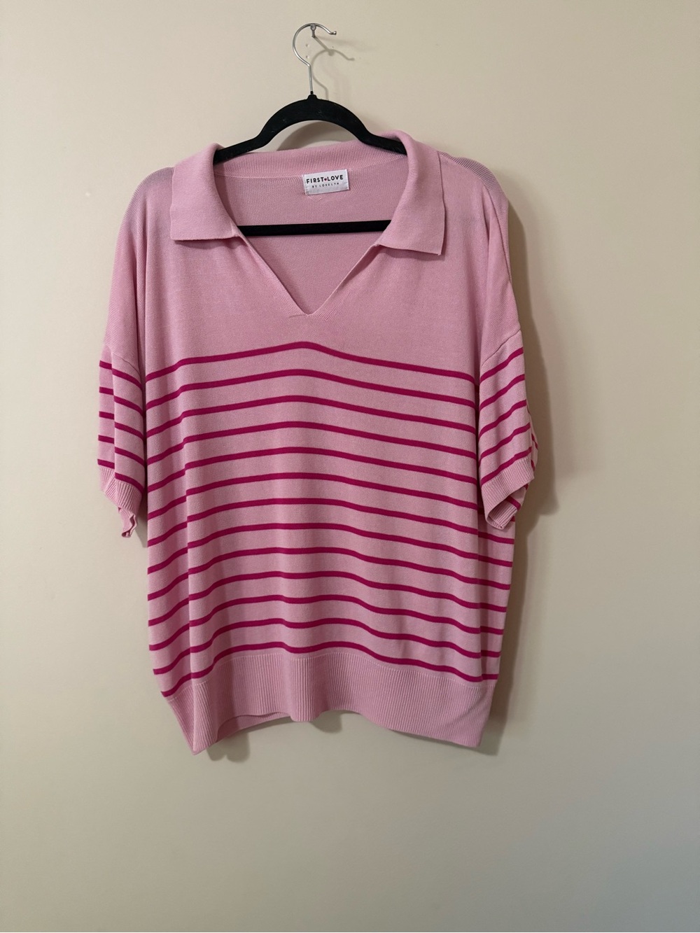 First Love Pink Striped Polo Sweater Top. PTP 29.